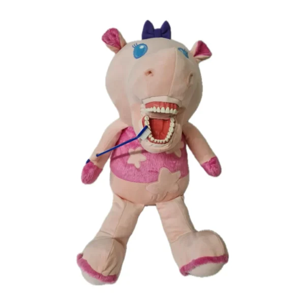 Hippopotame beige - rose en peluche 60cm x 25cm